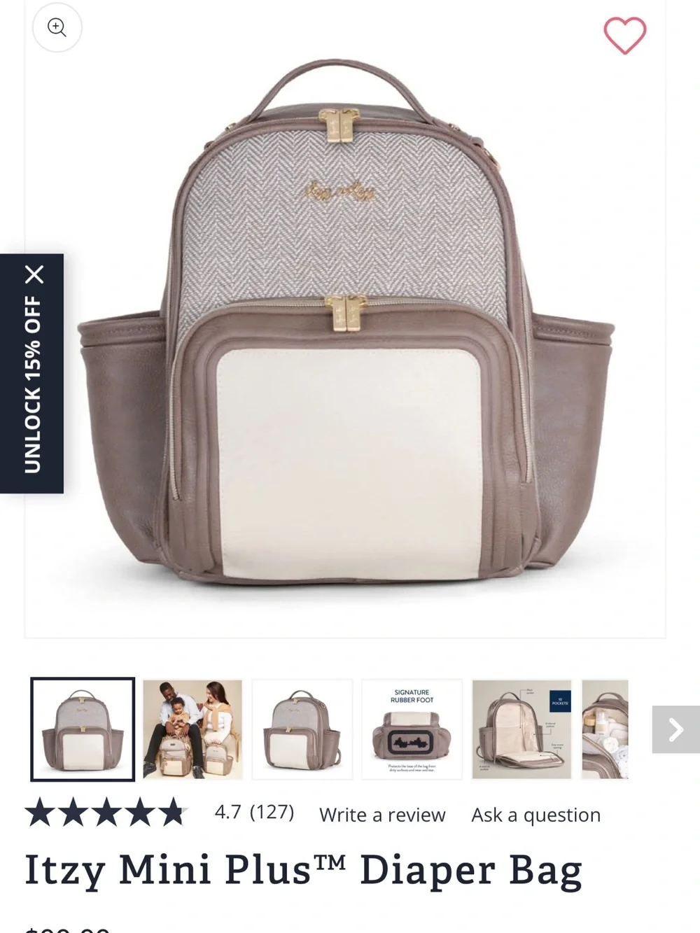 Itzy Ritzy Mini Plus Diaper Bag - Taupe & Cream